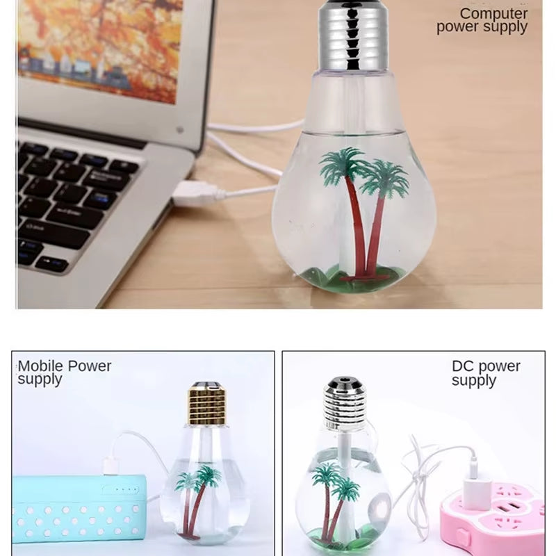 Mini USB Aroma Essential Oil Diffuser Small Bulb Shape Air Humidifier with LED Light Aromatherapy Mist Maker for Home Office
