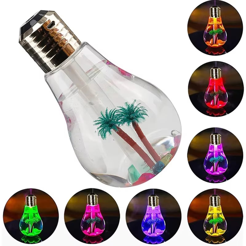 Mini USB Aroma Essential Oil Diffuser Small Bulb Shape Air Humidifier with LED Light Aromatherapy Mist Maker for Home Office