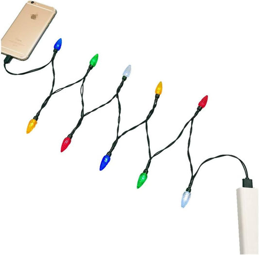 Christmas Light Phone Charger Cord USB and Bulb Charging Cable 50Inch 10Led Multicolor Lightning for Phone 8-11/12/13/14,Pro,Pro Max